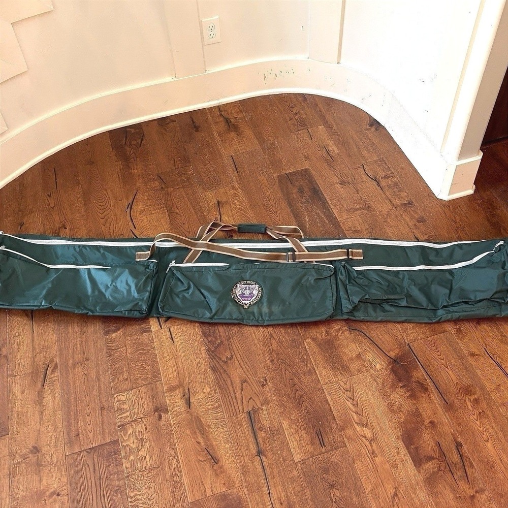 Vintage 80" Padded Ski Bag Green Full Zip Multi Pocket Adjustable Strap Travel